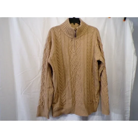 MSML25230502 Cable Knit 1/4 Zip Sweater XL Beige Men's Mock Neck Knit - Picture 1 of 7